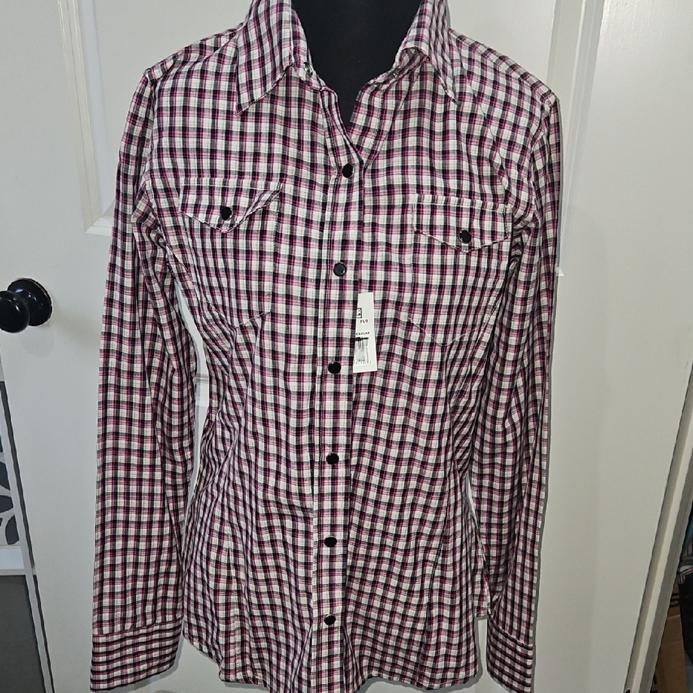 Walls Women's Checkered Button-Down Shirt - Black and Pink